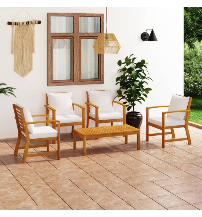 Salon de jardin 5 pcs avec coussin Bois d'acacia solide | Mobilier & Déco