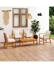 Salon de jardin 5 pcs avec coussin Bois d'acacia solide | Mobilier & Déco