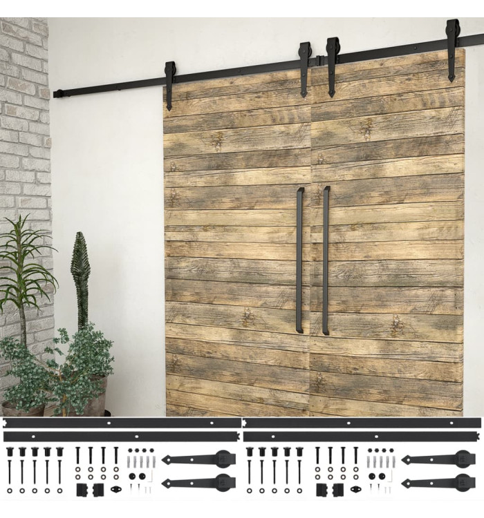 Kits de fixation pour porte coulissante 2 pcs 200 cm Acier Noir | Mobilier & Déco