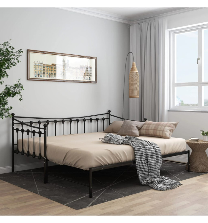 Cadre de canapé-lit extensible sans matelas Noir Métal 90x200cm | Mobilier & Déco