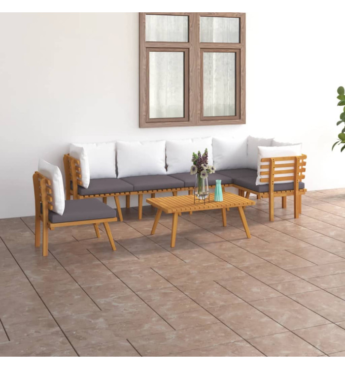 Salon de jardin 7 pcs avec coussins Bois d'acacia solide | Mobilier & Déco