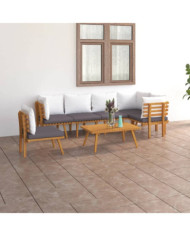 Salon de jardin 7 pcs avec coussins Bois d'acacia solide | Mobilier & Déco
