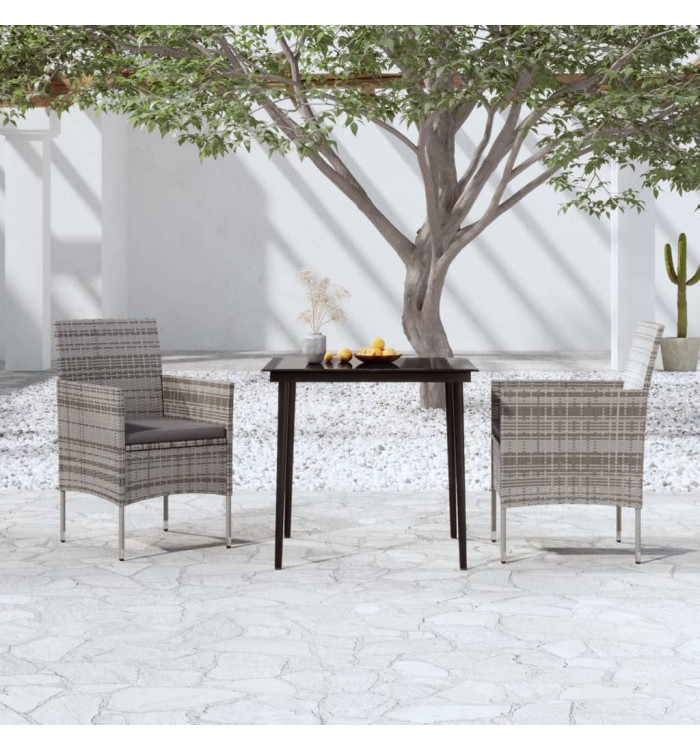 Ensemble à manger de jardin et coussins 3 pcs Gris et noir | Mobilier & Déco