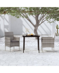 Ensemble à manger de jardin et coussins 3 pcs Gris et noir | Mobilier & Déco