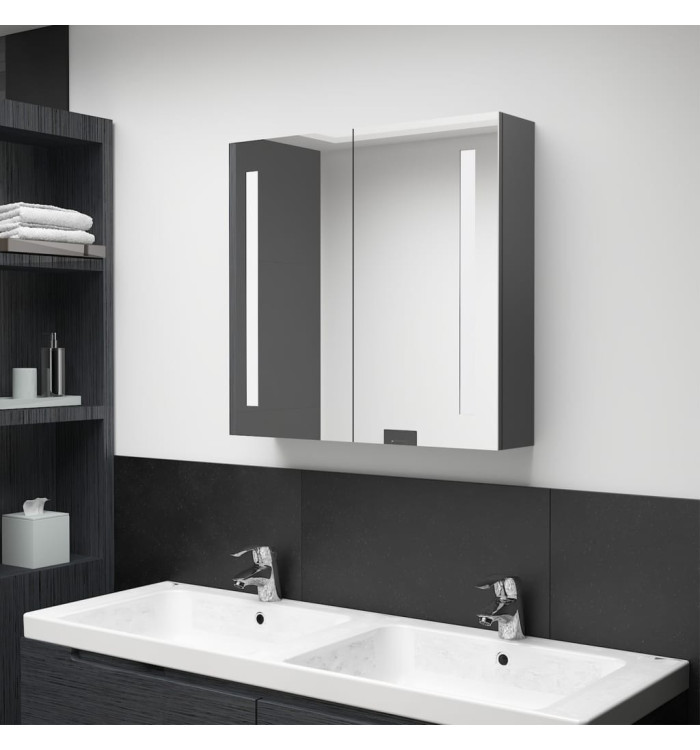 Armoire de salle de bain à miroir LED Gris 62x14x60 cm | Mobilier & Déco