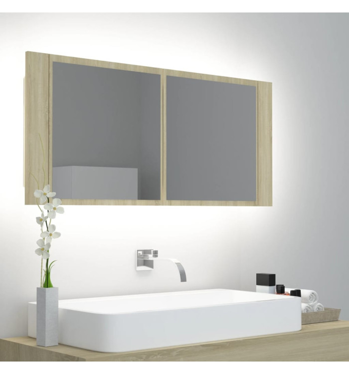 Armoire à miroir à LED de bain Chêne sonoma 100x12x45 Acrylique | Mobilier & Déco