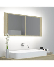 Armoire à miroir à LED de bain Chêne sonoma 100x12x45 Acrylique | Mobilier & Déco