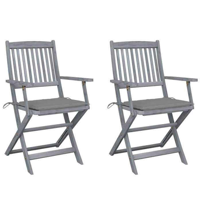 Chaises pliables d'extérieur lot de 2 et coussins Bois d'acacia | Mobilier & Déco