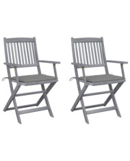Chaises pliables d'extérieur lot de 2 et coussins Bois d'acacia | Mobilier & Déco