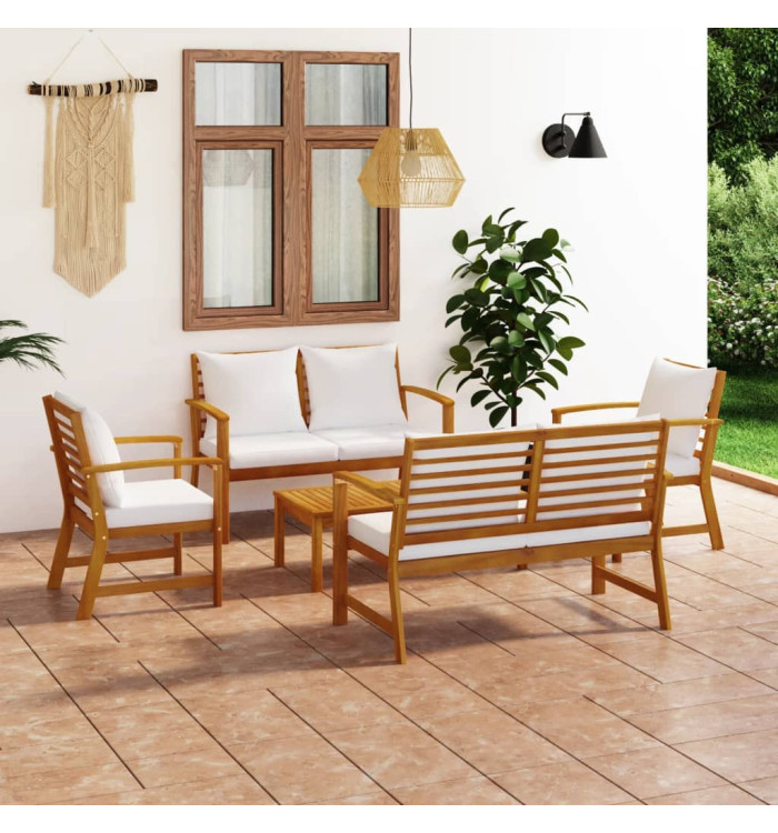 Salon de jardin 5 pcs avec coussin Bois d'acacia solide | Mobilier & Déco