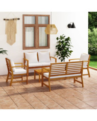 Salon de jardin 5 pcs avec coussin Bois d'acacia solide | Mobilier & Déco