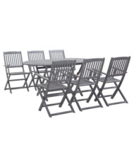 Ensemble à manger de jardin 7 pcs Bois d'acacia massif Gris | Mobilier & Déco