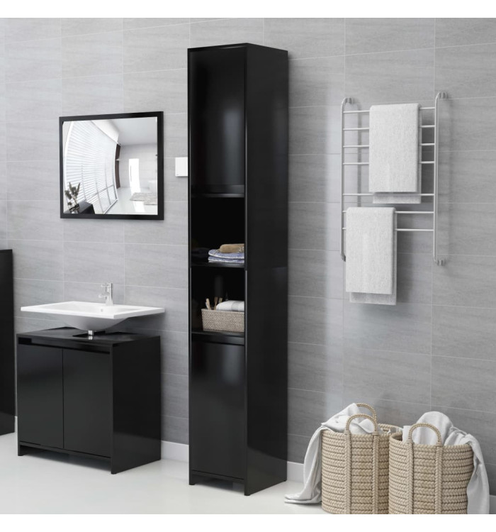 Armoire de salle de bain Noir 30x30x183,5 cm Bois d'ingénierie | Mobilier & Déco