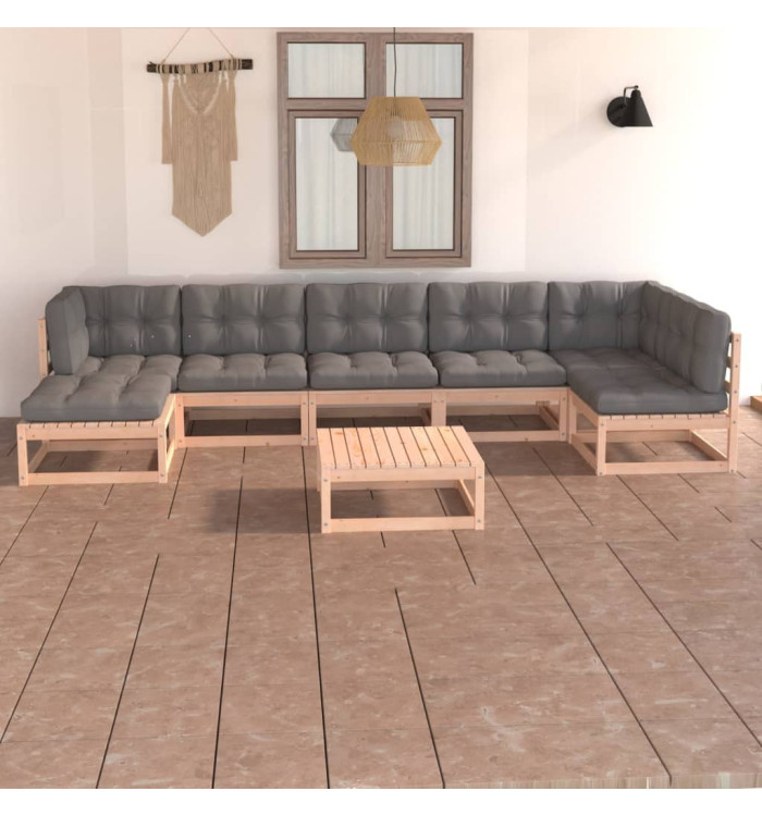 Salon de jardin 8 pcs avec coussins Bois de pin massif | Mobilier & Déco