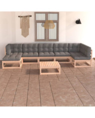 Salon de jardin 8 pcs avec coussins Bois de pin massif | Mobilier & Déco