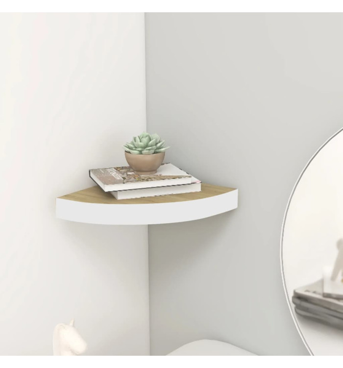 Étagère d'angle murale Chêne et blanc 25x25x3,8 cm MDF | Mobilier & Déco
