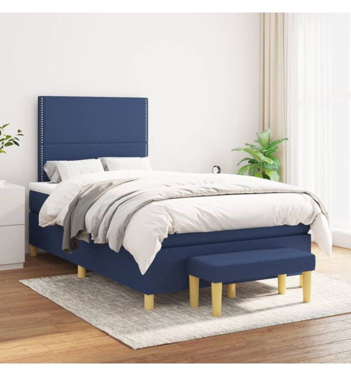 Sommier à lattes de lit avec matelas Bleu 120x200 cm Tissu | Mobilier & Déco