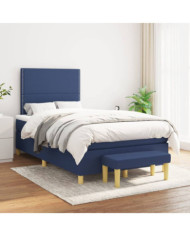 Sommier à lattes de lit avec matelas Bleu 120x200 cm Tissu | Mobilier & Déco