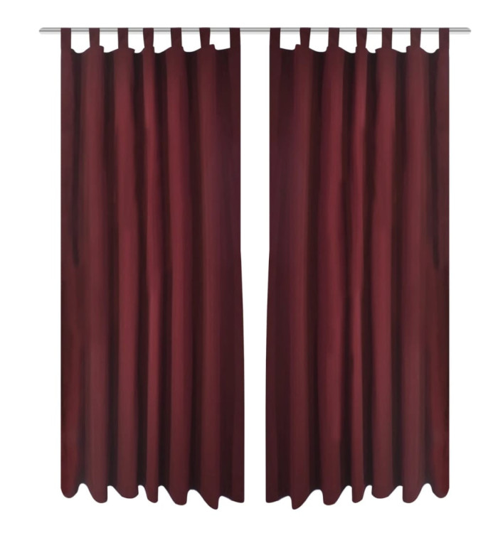 2 pcs Rideau à Passant Micro Satin Bordeaux 140 x 245 cm | Mobilier & Déco
