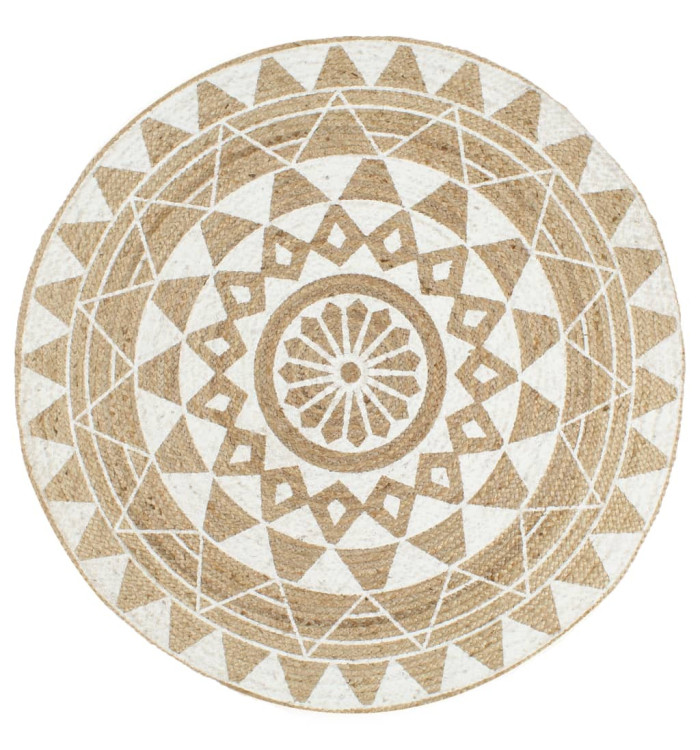 Tapis fait à la main Jute avec imprimé blanc 150 cm | Mobilier & Déco