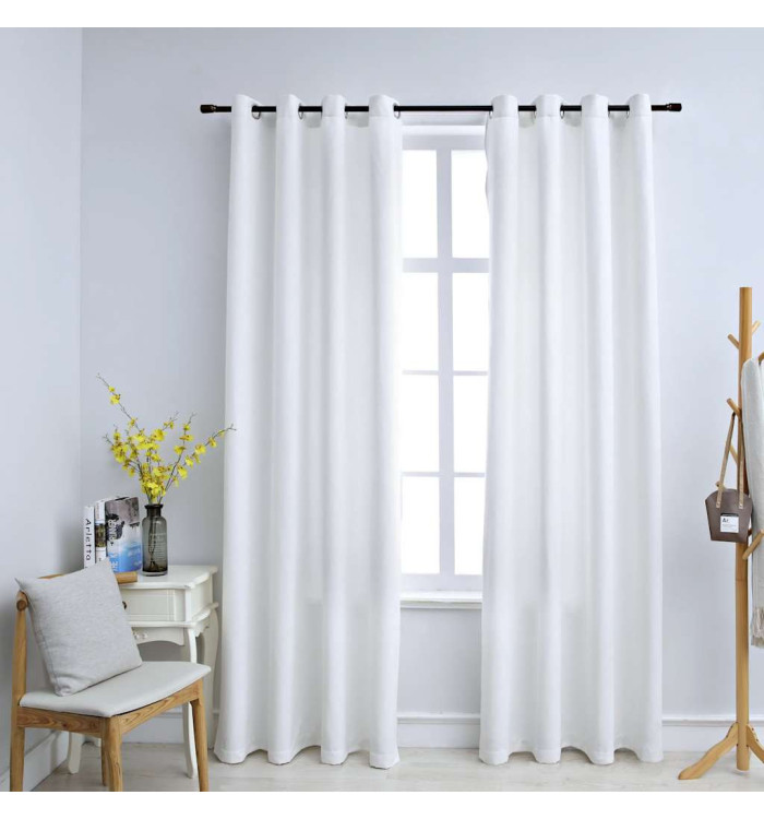 Rideau occultant et anneaux en métal 2pcs Blanc cassé 140x245cm | Mobilier & Déco