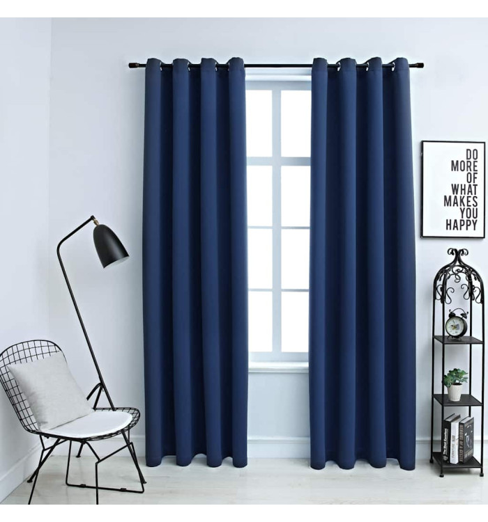 Rideaux occultants avec anneaux en métal 2 pcs Bleu 140x245 cm | Mobilier & Déco