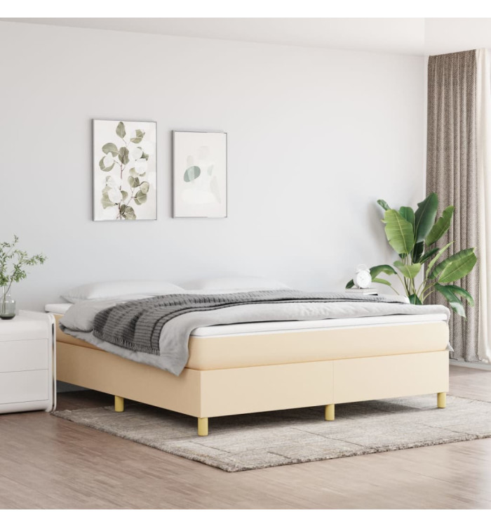 Sommier à lattes de lit avec matelas Crème 160x200 cm Tissu | Mobilier & Déco