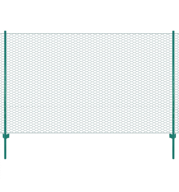 Clôture en grillage métallique avec poteaux Acier 25x2 m Vert | Mobilier & Déco