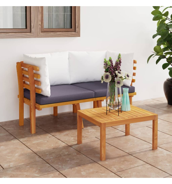 Canapé de jardin 2 places avec coussins Bois d'acacia massif | Mobilier & Déco