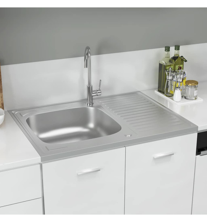 Jeu d'évier de cuisine et égouttoir argenté 800x600x155 mm inox | Mobilier & Déco