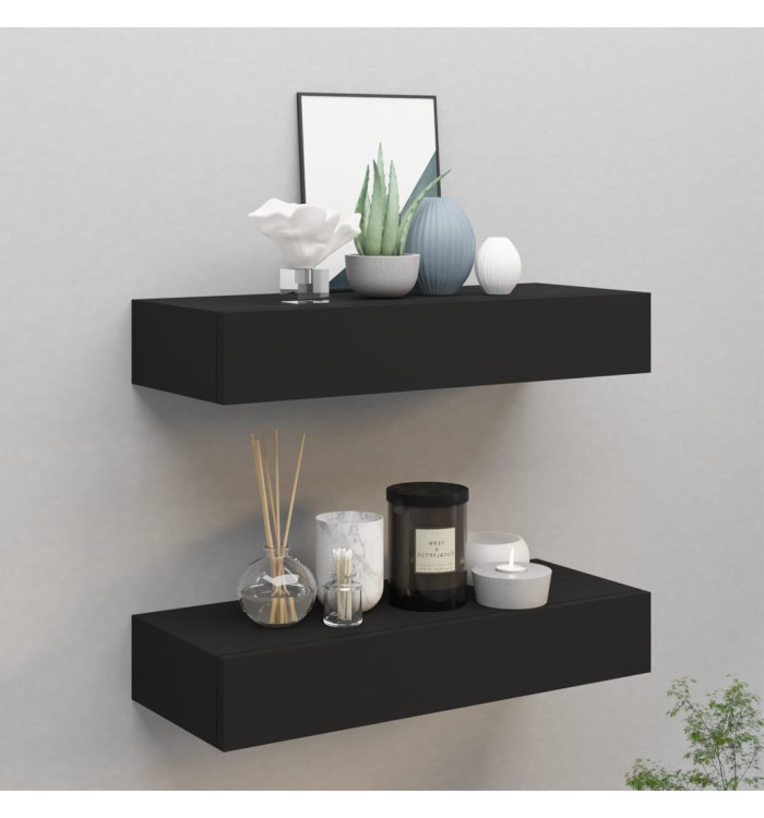 Étagères à tiroirs murales 2 pcs Noir 60x23,5x10 cm MDF | Mobilier & Déco
