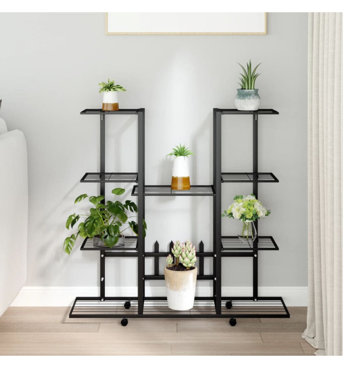 Jardinière avec roues 94,5x24,5x91,5 cm Noir Fer | Mobilier & Déco