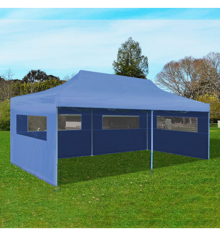 Tente de réception pliable bleue 3 x 6 m | Mobilier & Déco
