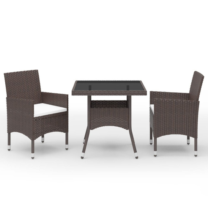 Ensemble à manger de jardin 3pcs Marron Résine tressée et verre | Mobilier & Déco