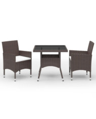 Ensemble à manger de jardin 3pcs Marron Résine tressée et verre | Mobilier & Déco