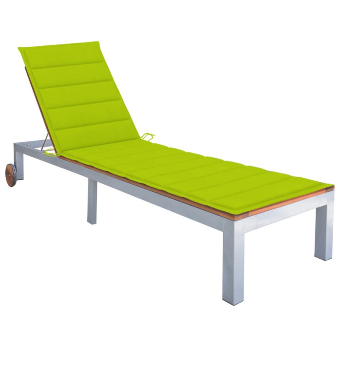 Chaise longue avec coussin Bois d'acacia et acier galvanisé | Mobilier & Déco