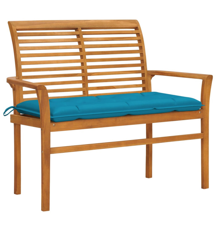 Banc de jardin avec coussin bleu clair 112 cm Bois de teck | Mobilier & Déco