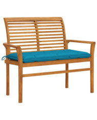 Banc de jardin avec coussin bleu clair 112 cm Bois de teck | Mobilier & Déco