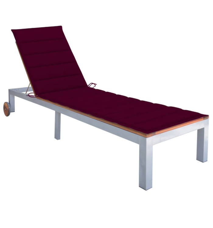Chaise longue avec coussin Bois d'acacia et acier galvanisé | Mobilier & Déco
