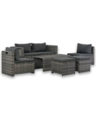 Salon de jardin avec coussins 6 pcs Résine tressée Gris | Mobilier & Déco