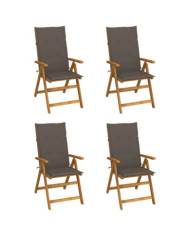 Chaises inclinables de jardin lot de 4 et coussins Bois acacia | Mobilier & Déco