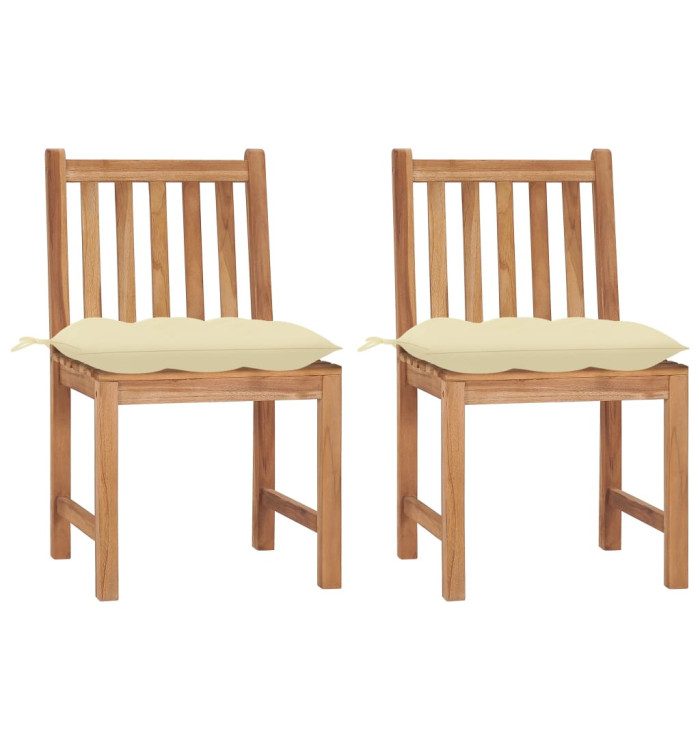 Chaises de jardin lot de 2 avec coussins Bois de teck massif | Mobilier & Déco