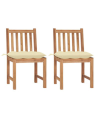 Chaises de jardin lot de 2 avec coussins Bois de teck massif | Mobilier & Déco