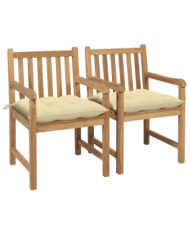 Chaises de jardin lot de 2 et coussins blanc crème Bois de teck | Mobilier & Déco