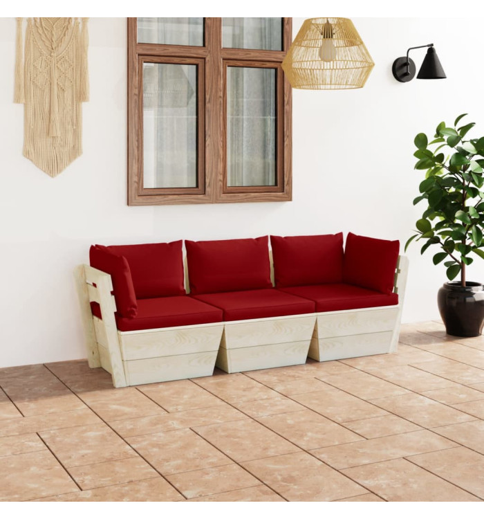 Canapé palette à 3 places de jardin avec coussins Bois d'épicéa | Mobilier & Déco