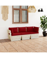 Canapé palette à 3 places de jardin avec coussins Bois d'épicéa | Mobilier & Déco