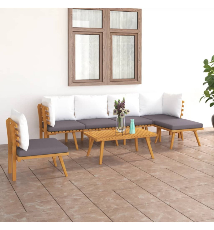 Salon de jardin 7 pcs avec coussins Bois d'acacia solide | Mobilier & Déco
