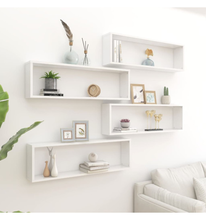 Étagères cube murales 4 pcs blanc brillant bois d'ingénierie | Mobilier & Déco