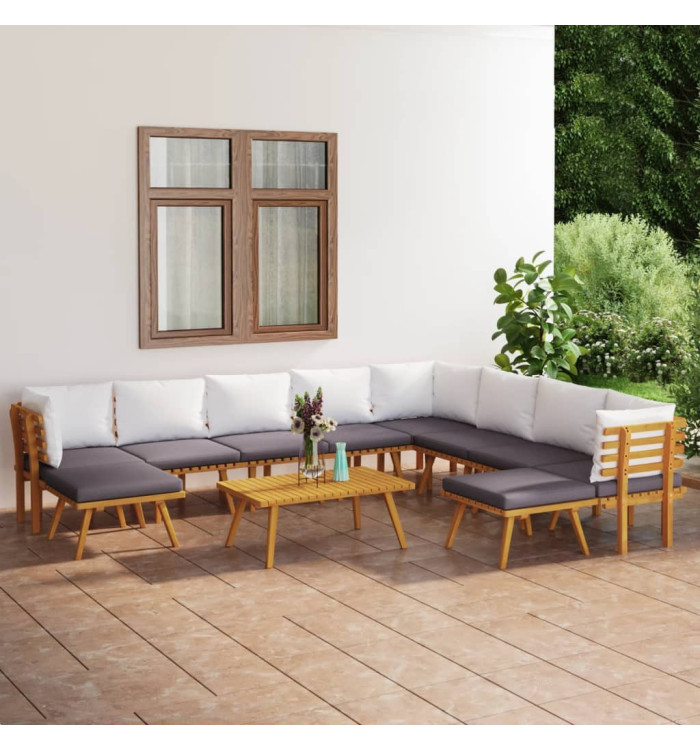 Salon de jardin 11 pcs avec coussins Bois d'acacia solide | Mobilier & Déco