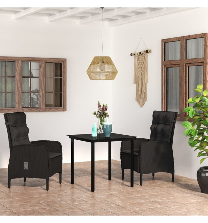 Ensemble à manger de jardin avec coussins 3 pcs noir | Mobilier & Déco